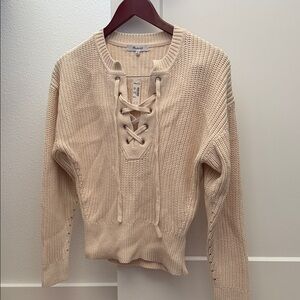 NWT- Madewell Beige Lace-Up Crew Neck Sweater